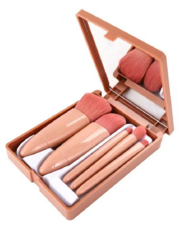 Mini Boite Portable Pinceaux Rose – 5 Pinceaux Maquillage avec miroir